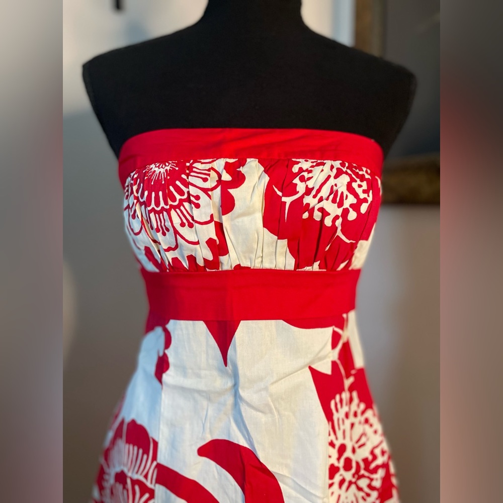 Red flower print dress